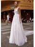 Beaded Ivory Lace Tulle Pearl Wedding Dress With Detachable Cape